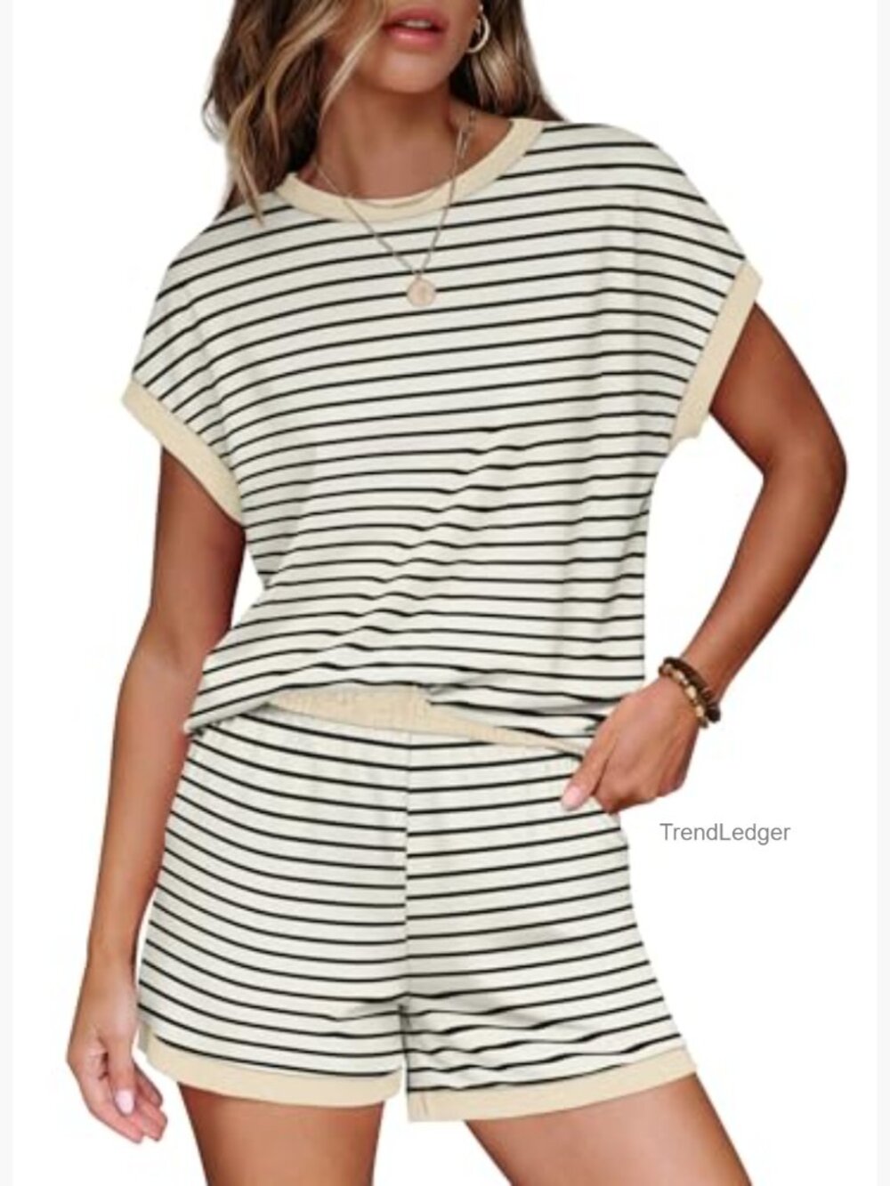 Women's Summer Lounge Short Set with Pocket, Polyester Blend, XS-2XL - Picture 2 of 5